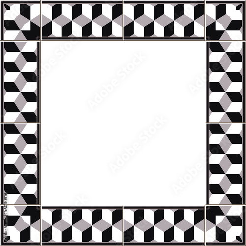 Antique square tile frame cubic geometry kaleidoscope photo