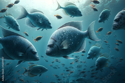 A large group of fish swimming in the ocean, Generative AI