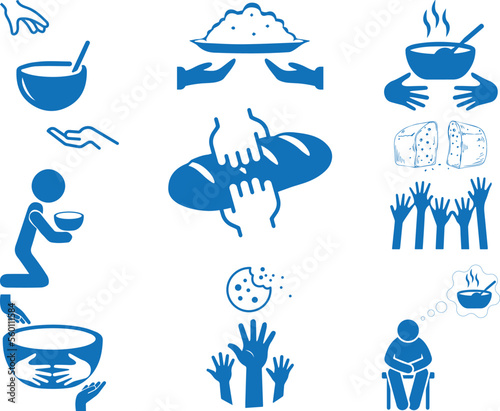 Food crisis icon set, increase grocery crisis icon set blue vector
