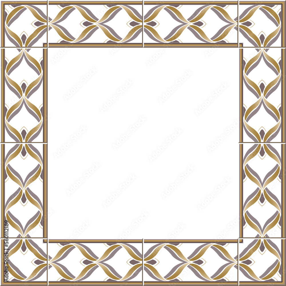 Antique square tile frame golden curve cross ribbon Antique square tile frame golden curve cross ribbon