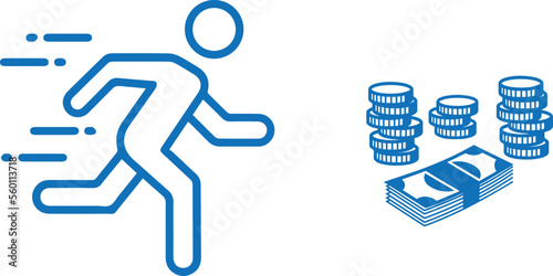 Money addiction icon, greedy symbol blue vector 