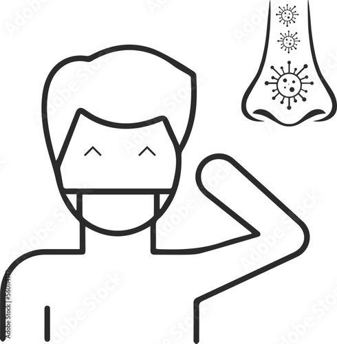 Nose infection icon, nose allergy icon black vector