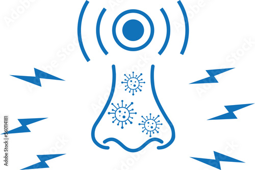 Nose infection icon, cold disease icon blue vector