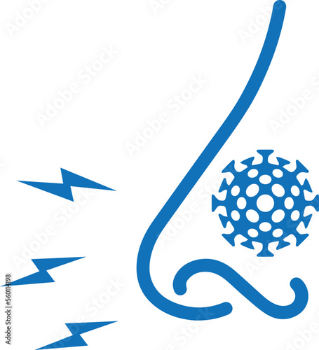 Nose infection icon, cold disease icon blue vector