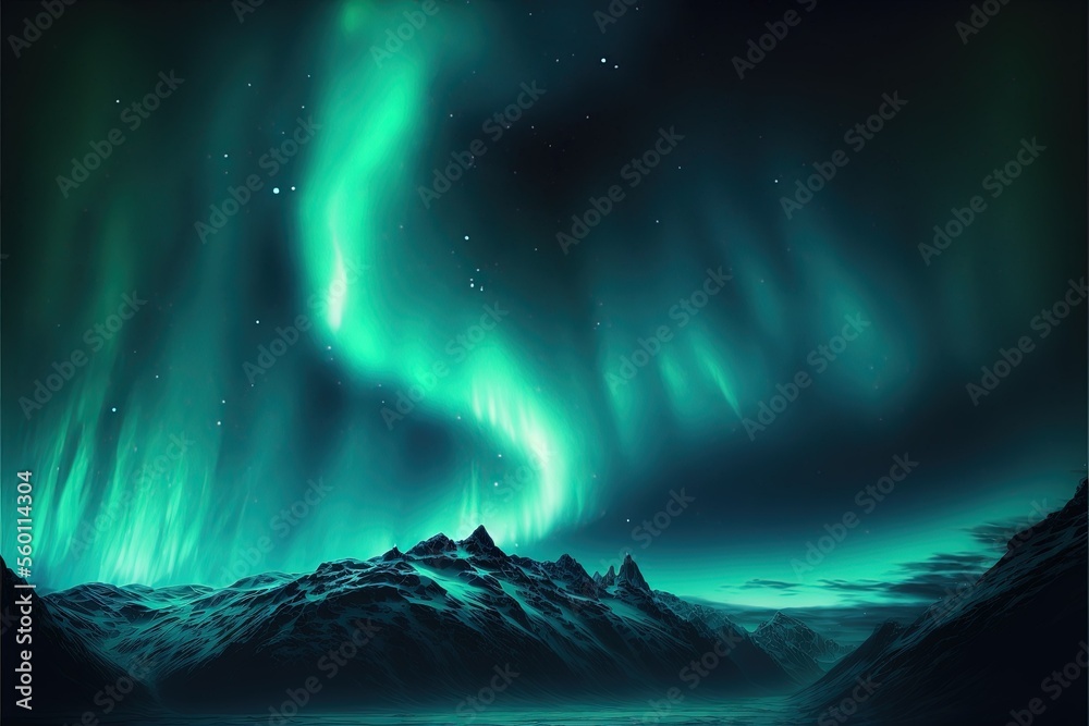 Majestic Sky with Aurora and Stars , ai generated