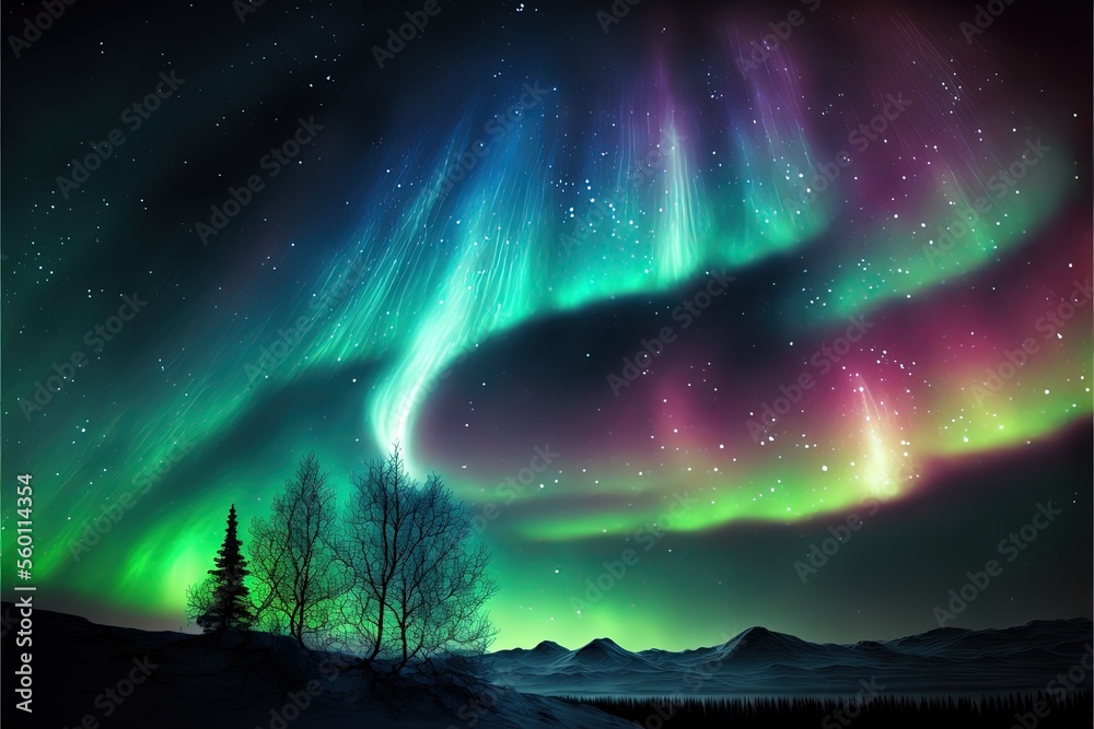 Majestic Sky with Aurora and Stars , ai generated