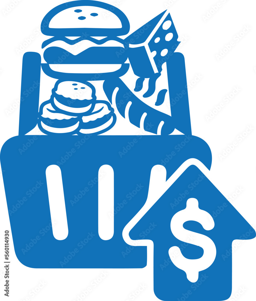 Rising price for food icon, food price hike icon blue vector Rising price for food icon, food price hike icon blue vector