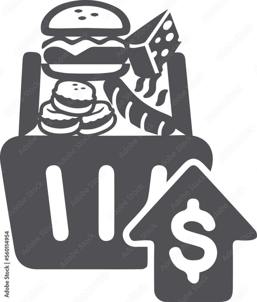 Rising price for food icon, food price hike icon black vector