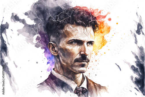 Nikola Tesla modern colorful portrait photo