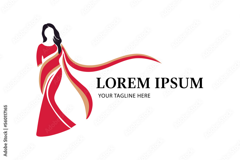 Saree logo design with women figure template. Women india dress or ...