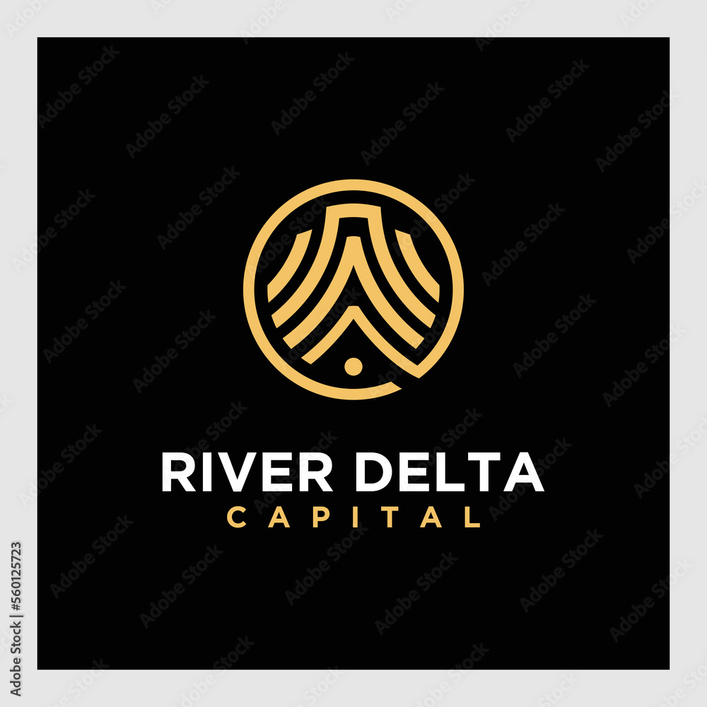 Luxury gold line logo design with simple and modern shape of sea water wave in a circle Luxury gold line logo design with simple and modern shape of sea water wave in a circle