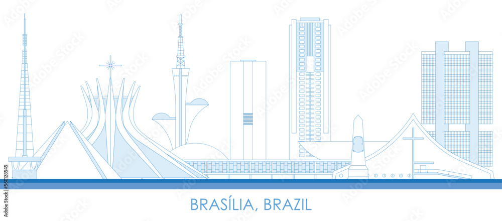 Outline Skyline panorama of city of Brasilia, Brazil - vector illustration