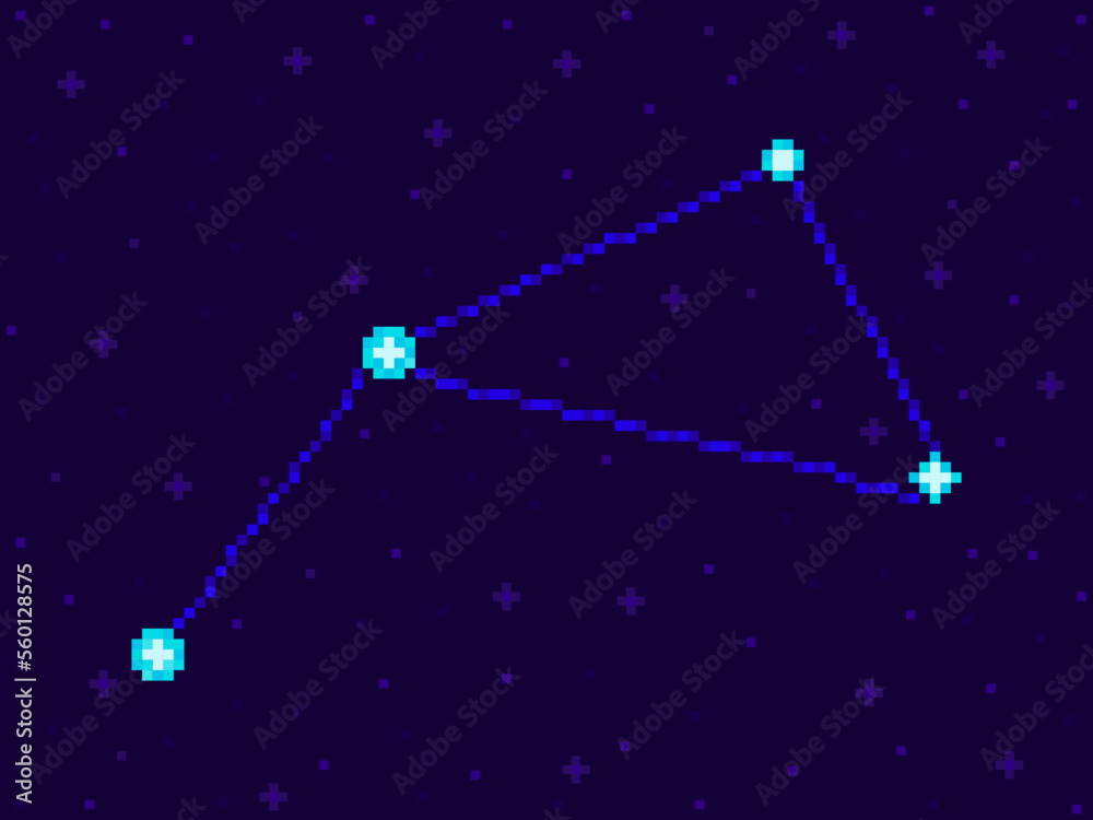 Antlia constellation in pixel art style. 8-bit stars in the night sky in retro video game style. Cluster of stars and galaxies. Design for applications, banners and posters. Vector illustration