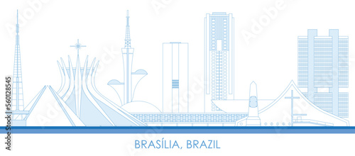 Outline Skyline panorama of city of Brasilia, Brazil - vector illustration