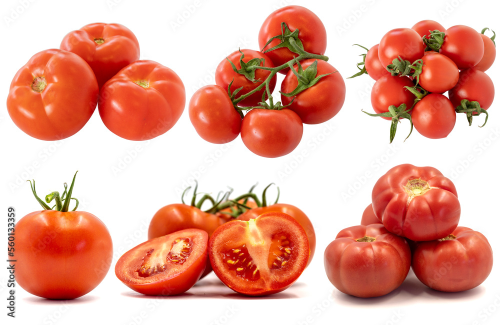 Set of tomatoes images. Tomatoes isolated on a white background. Clipping Path. Full depth of field. close up Set of tomatoes images. Tomatoes isolated on a white background. Clipping Path. Full depth of field. close up