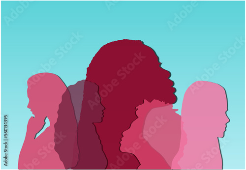 Population and society with different people. Women Communication crowd of families and multiethnic people and different cultures.Sociology.Crowding and density of people.Silhouette profile