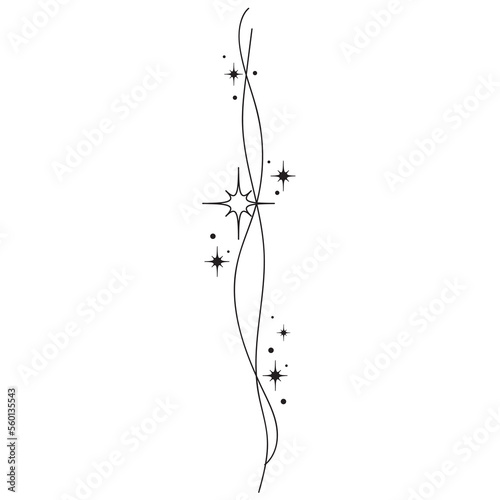 Magic boho line tattoo with stars. Mystic hand drawn geometric illustration. Bohemian design. Esoteric logo icon with stars