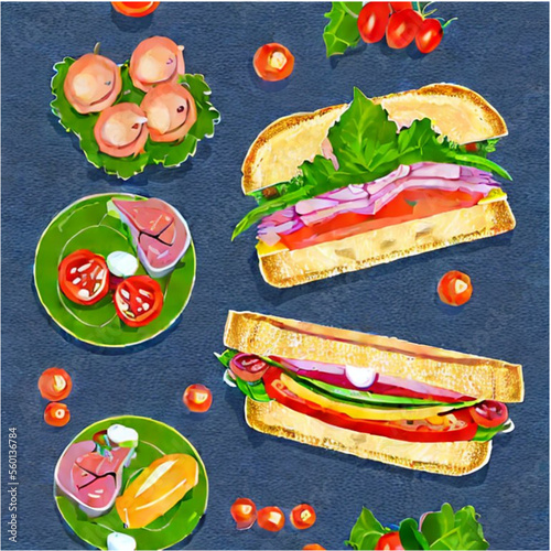 Sandwich - belegte Brote mit Wurst, Käse und Salat