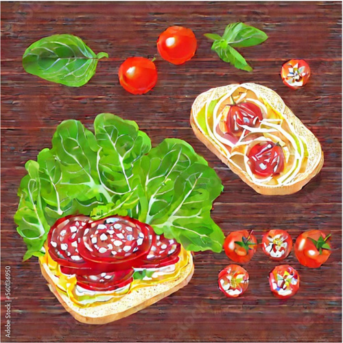 Sandwich - belegte Brote mit Wurst, Käse und Salat