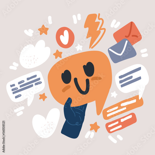 Vector illustration of Happy and smiling speech bubble emotion. Good feedback. Satisfied face.