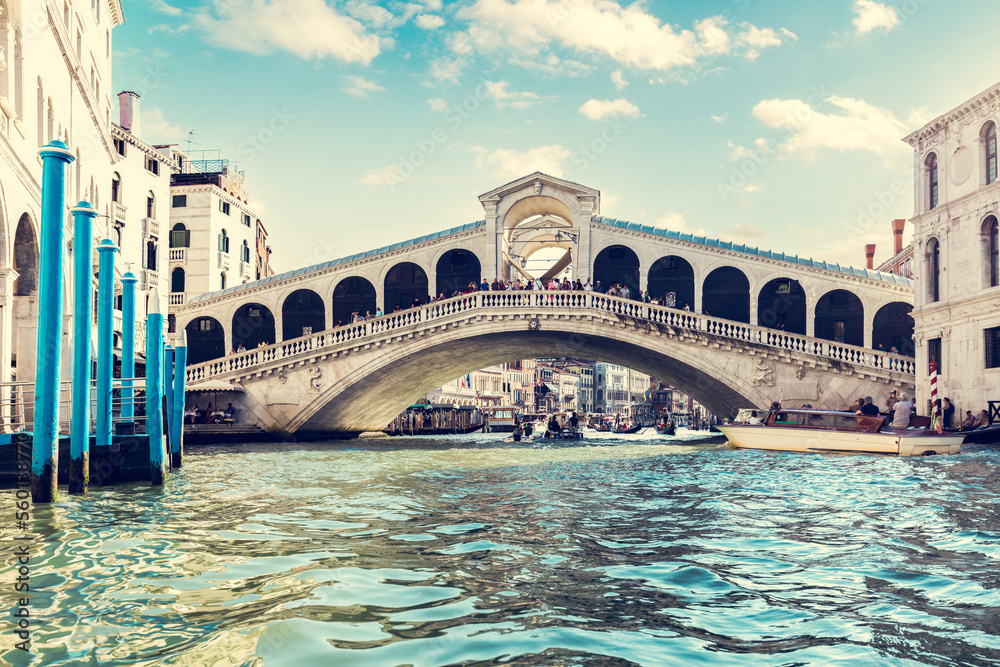 Rialto bridge on Grand Canal in Venice, Italy.