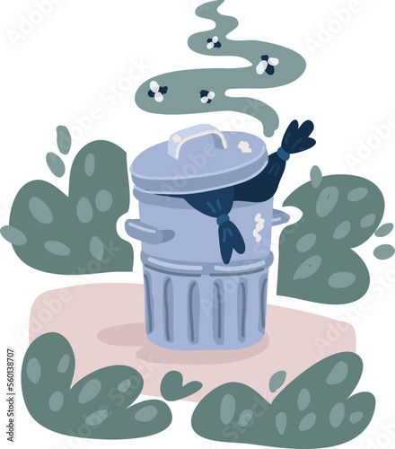 Vector illustration of stincking garbage can full of rotting trash.