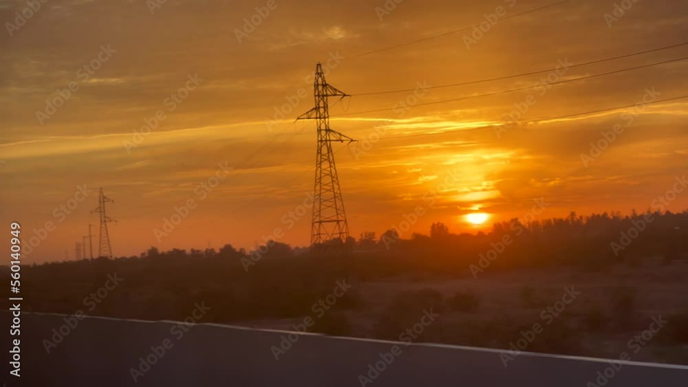 Train window view over a sunset sky in Morocco Train window view over a sunset sky in Morocco