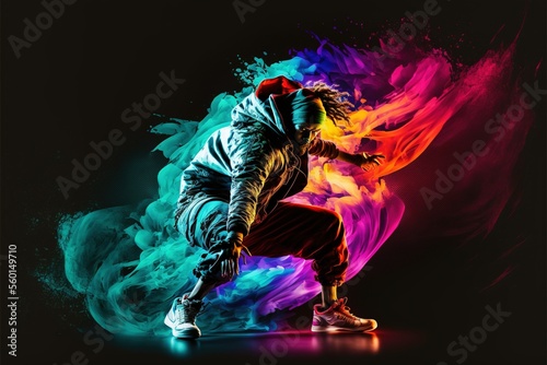 young emotive person, break dance, hip hop dancer in action, motion , ai generated