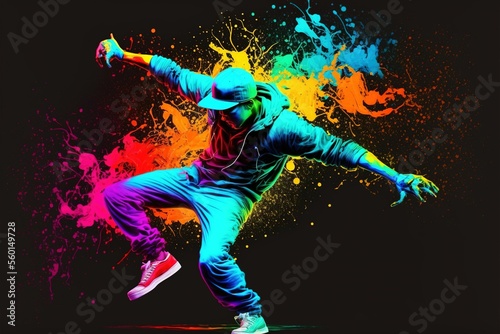 young emotive person, break dance, hip hop dancer in action, motion , ai generated