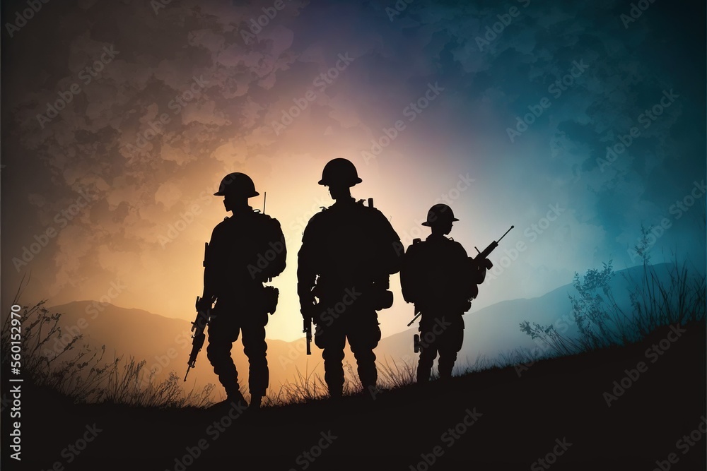 The silhouette of the soldiers, ai generated
