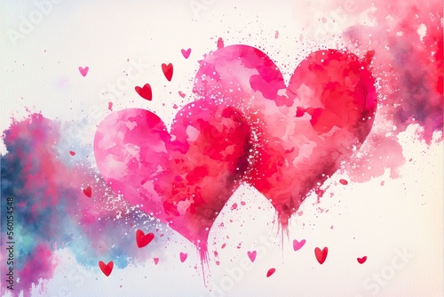 Valentine's day and wedding background design of watercolor hearts vector illustration photo