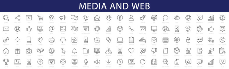 Media thin line icons set. Web editable stroke icons. Network symbol. Vector