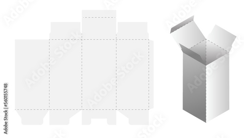 Box cut model. Package template layout for new design. Paper rectangular cardboard, container mockup. Blank package for product, present, surprise delivery