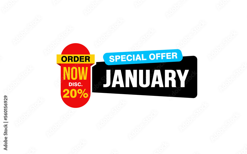 Obraz premium 20 Percent JANUARY discount offer, clearance, promotion banner layout with sticker style. 