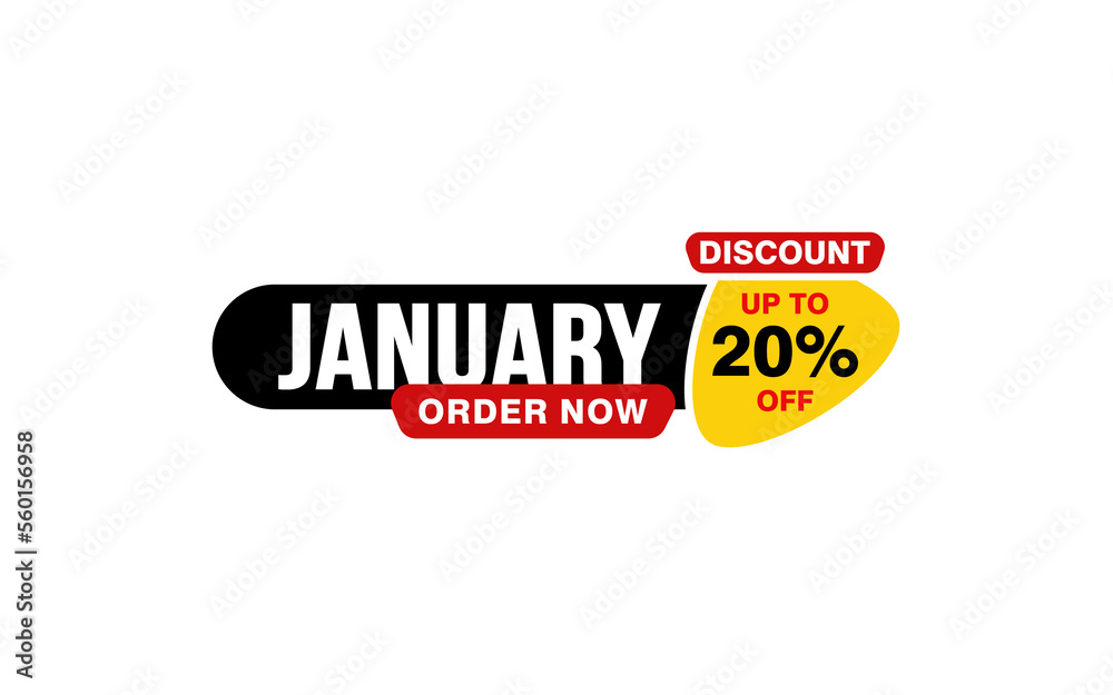 20 Percent JANUARY discount offer, clearance, promotion banner layout with sticker style. 20 Percent JANUARY discount offer, clearance, promotion banner layout with sticker style.
