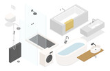 Bathroom furniture - modern vector colorful isometric illustrations set