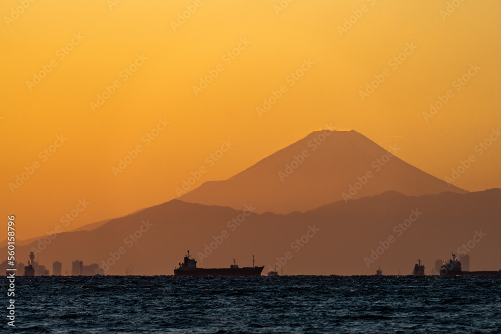 稲毛海浜公園から見る富士山・シルエット