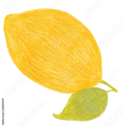 色えんぴつで描いた葉つきレモン