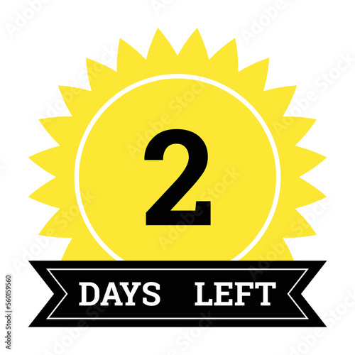 Countdown of days. Number 2 of days left to go. Promotional banner. Price offer promo deal timer, two day only. Stylized counter in black and yellow colors