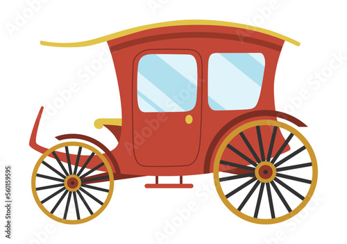 Carriage cartoon. Vintage transport with old wheels. Antique transportation of royal coach, chariot or wagon for traveling. Cab - wedding carriage. Retro cart icon design
