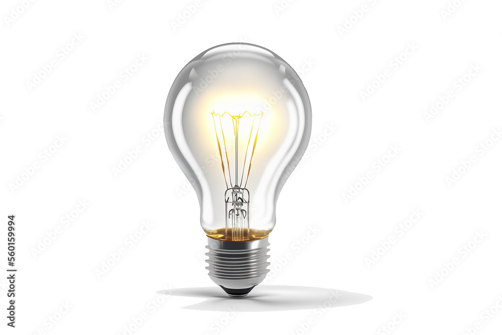 Light bulb with warm light on white background 3D realistic illustration Light bulb with warm light on white background 3D realistic illustration
