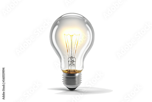 Light bulb with warm light on white background 3D realistic illustration photo