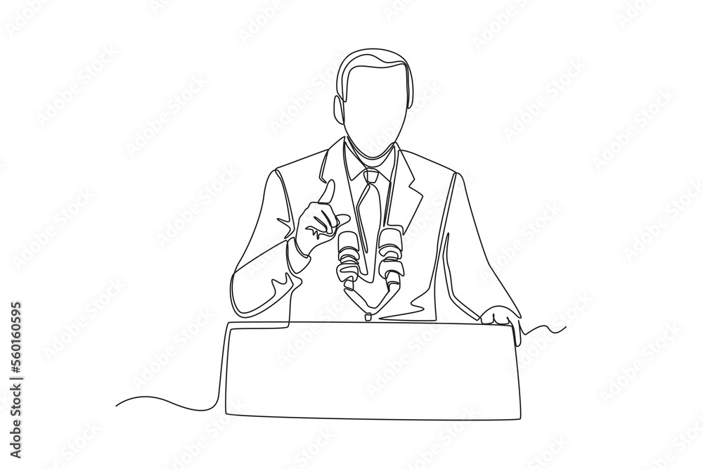 Continuous one line drawing President's speech on president's day. Presidents Day Concept. Single line draw design vector graphic illustration.