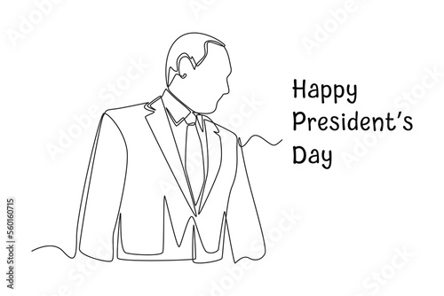 Continuous one line drawing side view of the president at the celebration of presidents day. Presidents Day Concept. Single line draw design vector graphic illustration.