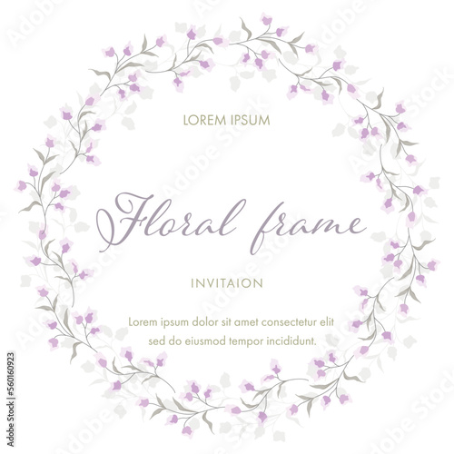 Purple Flower for floral frame template.Botanical illustration flowers can be used for printing, advertising, banner, promotions, greeting card, birthday or wedding.Vector invitation card concept.