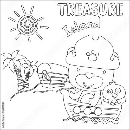 Vector illustration of funny bear pirate with treasure chest  Childish design for kids activity colouring book or page.