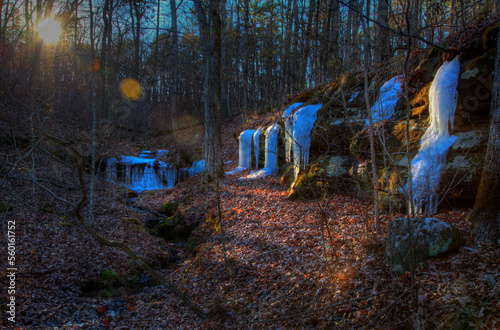 Ice Falls illuminated by a setting sun at Pickle Springs  photo