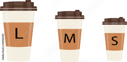 Three cups for coffee and tea of different sizes: L, M, S.