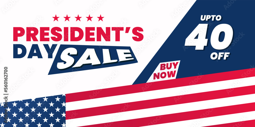 Presidents Day Sale Banner Design. Design For Sale, Discount and Advertisement With The American Flag Presidents Day Sale Banner Design. Design For Sale, Discount and Advertisement With The American Flag
