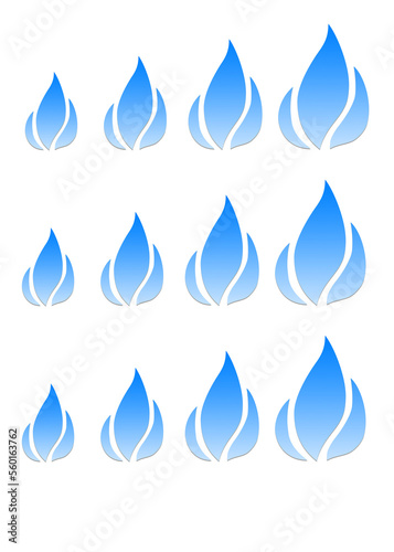 Gas flame symbol or icon in flat style. Blue colored fire pictogram set isolated on white background